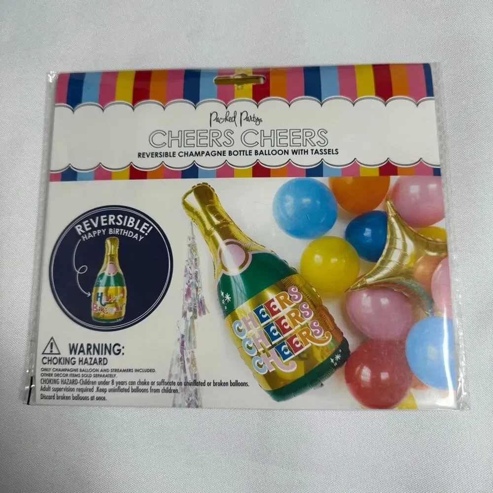 Packed Party Reversible Champagne Statement Balloon with Iridescent Tassels